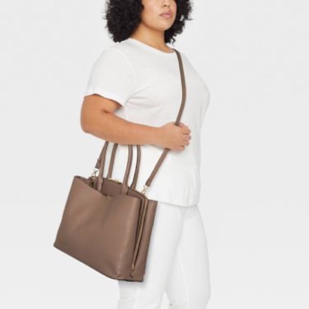 NWOT Target x A New Day Taupe Faux Leather Work Tote Handbag